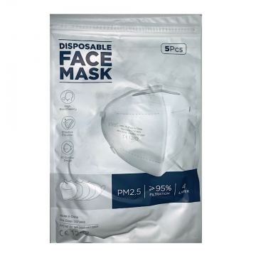 Bag of 5pcs Disposable KN95 Health & Safety Face Mask with Ear Loops